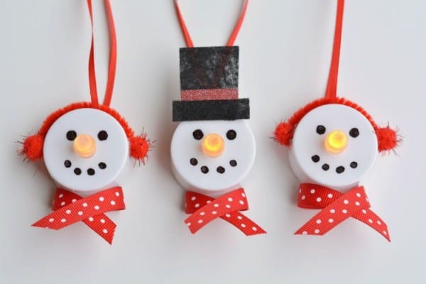 Three small christmas tea snowmen lights